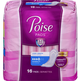 POISE PADS, MODERATE LONG REGULAR (16 ea)