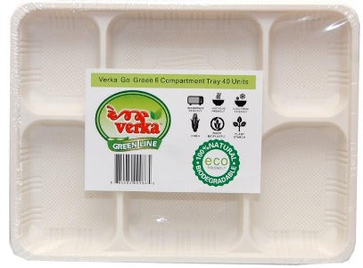 Disposable 6 Compartments Tray - 40 Pcs. - Verka