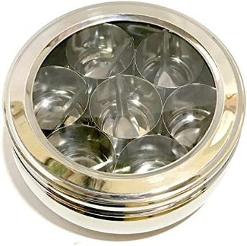 See Through Steel Masala dabba / Tray with Lid - 6.5" Spice box