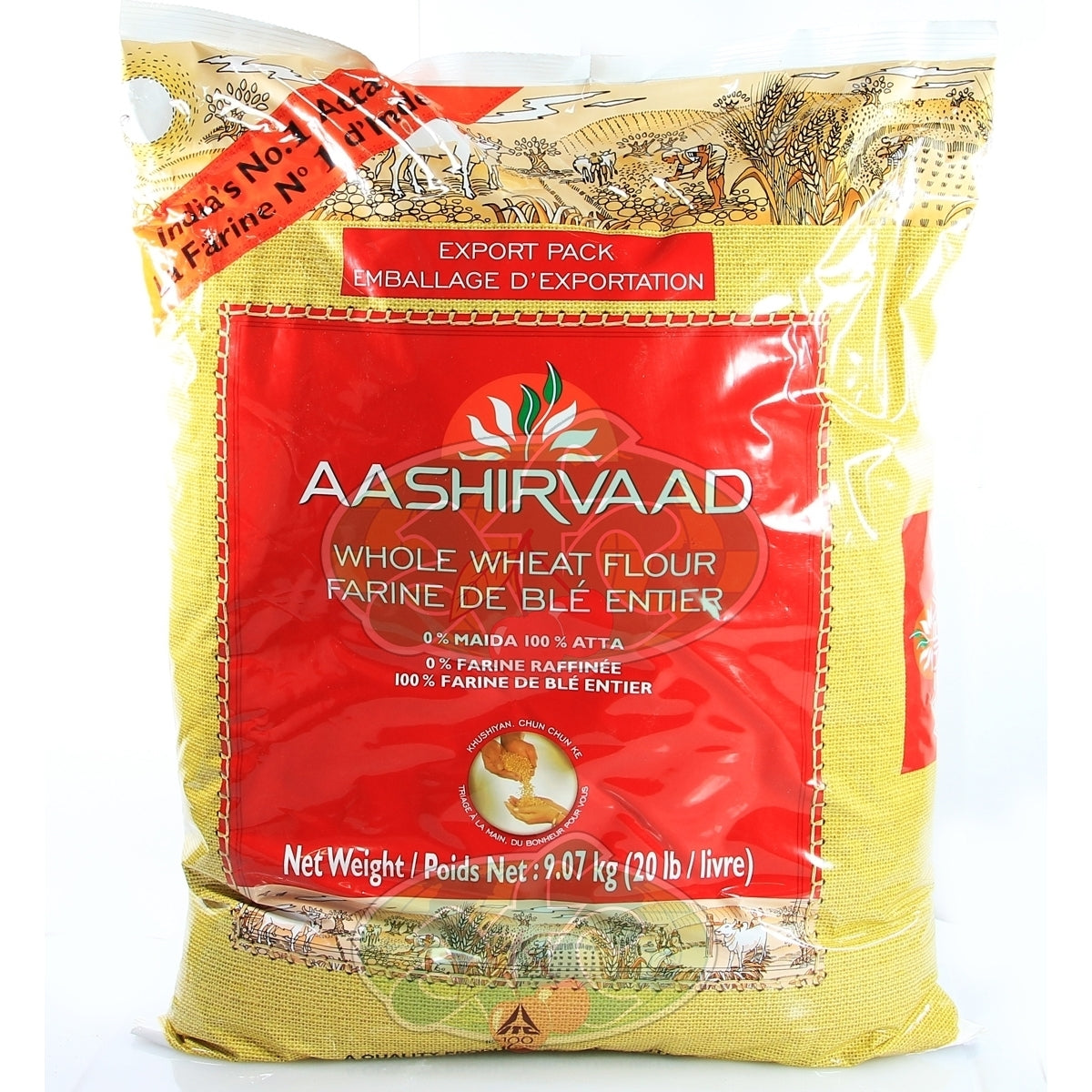 AASHIRVAAD WHOLE WHEAT FLOUR - ATTA -20lb - punjabigroceries.com