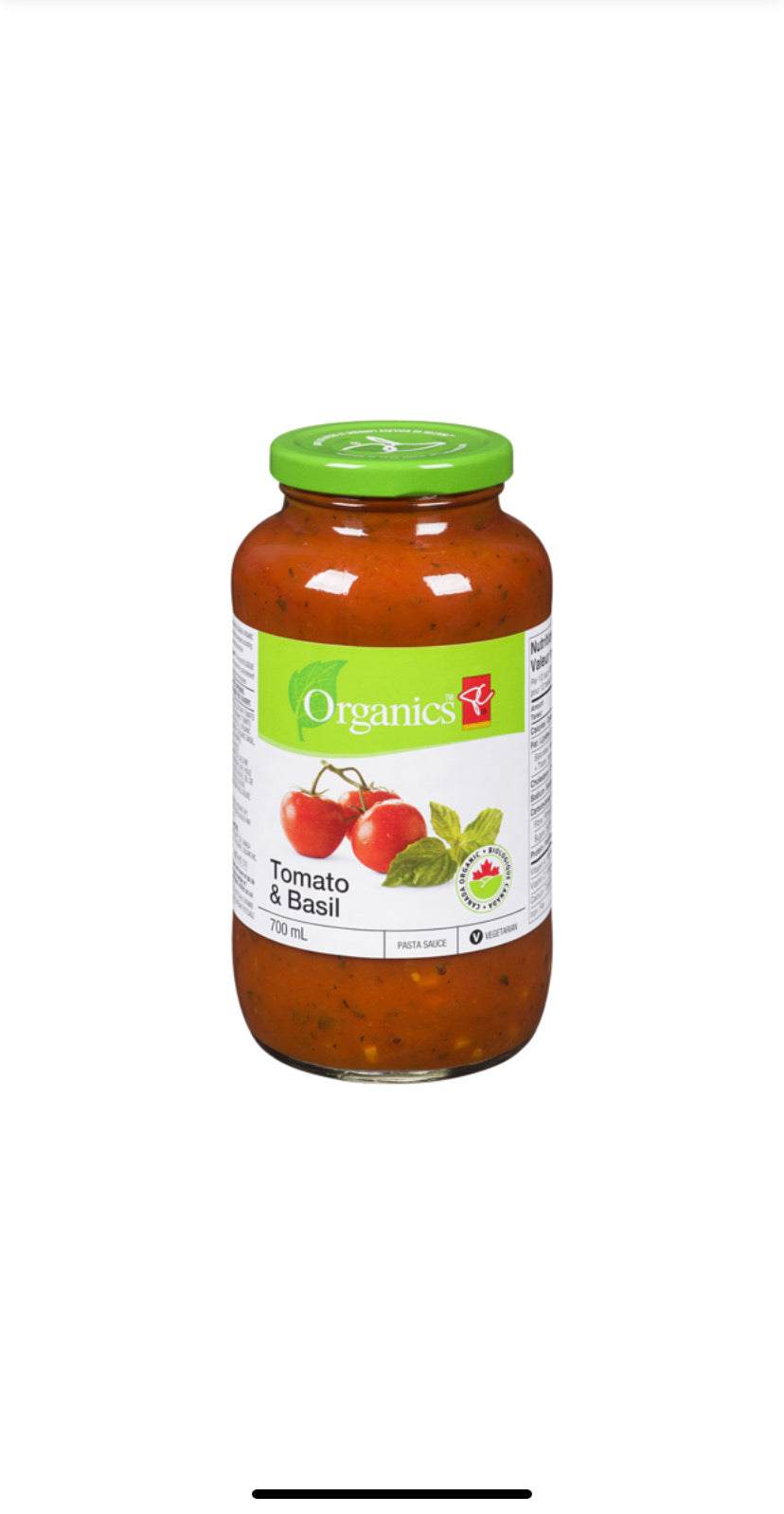 Pc Organic tomato and basil pasta sauce 700g