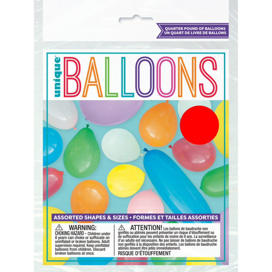 UNIQUE Quarter Pound Latex Balloons, Assorted Size