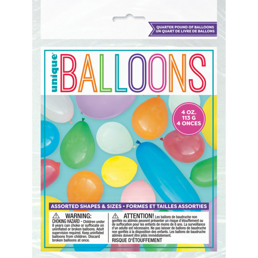 UNIQUE Quarter Pound Latex Balloons, Assorted Size