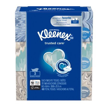 Pack of 3 - Everyday Facial Tissues -  Flat Box - Kleenex