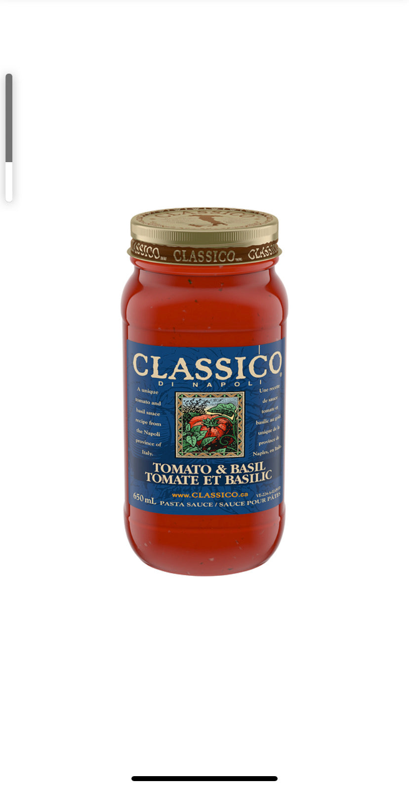 Classico Tomato and Basil pasta sauce 650 g